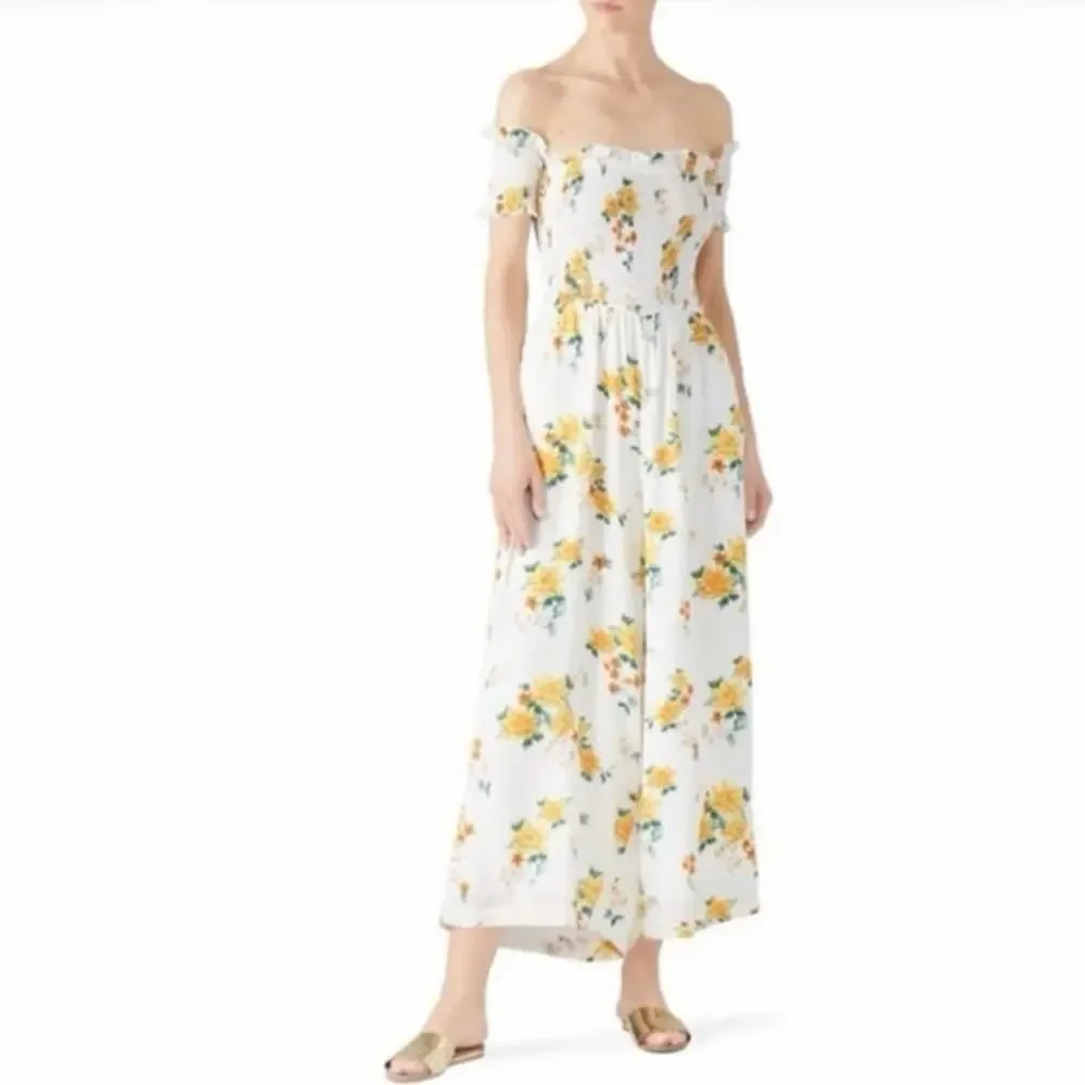 MINKPINK White Lemon Printed Crepe Bloom Jumpsuit Size XS $129